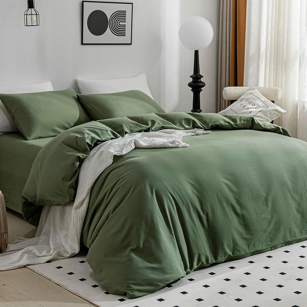 100% Washed Cotton Ultra Soft Zipper Closure Duvet Cover 3 pcs Set - Any Linen
