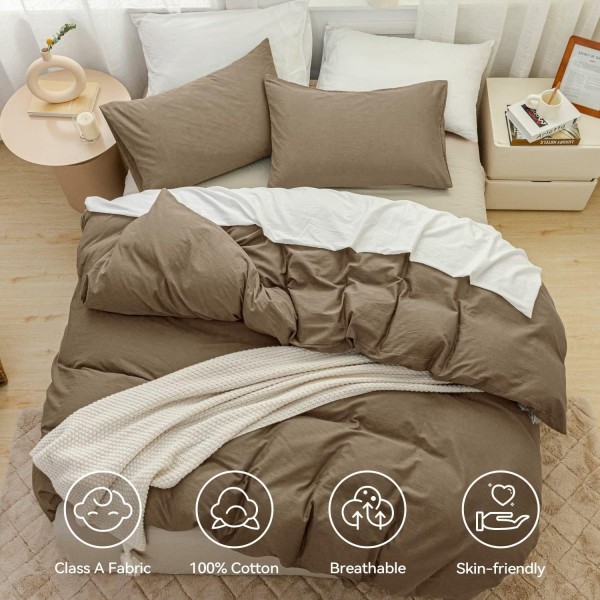 100% Washed Cotton Ultra Soft Zipper Closure Duvet Cover 3 pcs Set - Any Linen