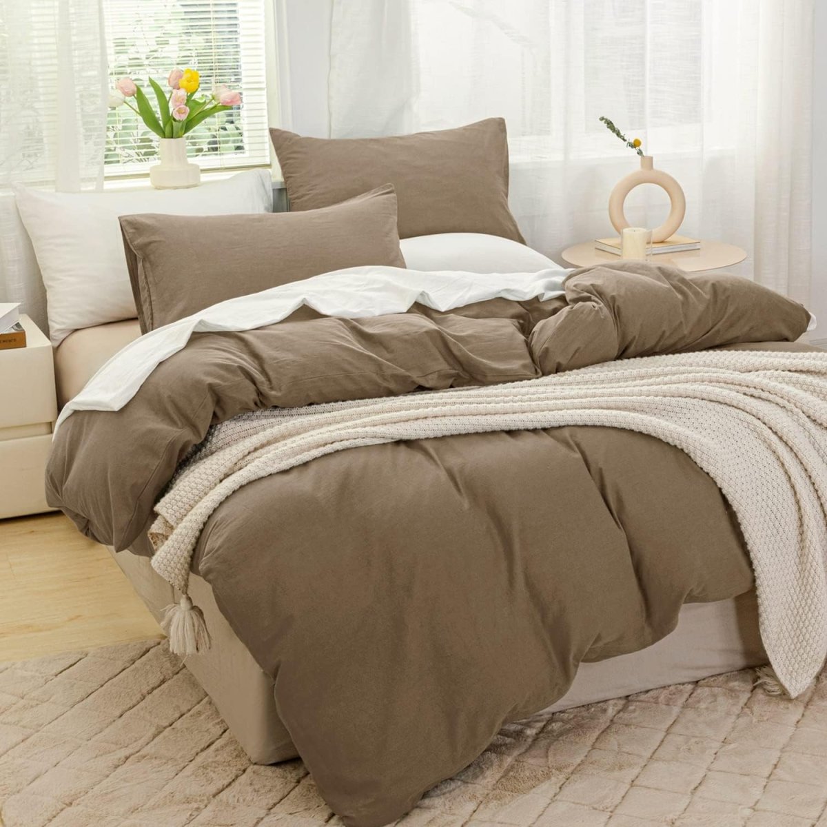 100% Washed Cotton Ultra Soft Zipper Closure Duvet Cover 3 pcs Set - Any Linen