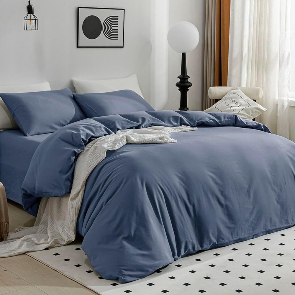 100% Washed Cotton Ultra Soft Zipper Closure Duvet Cover 3 pcs Set - Any Linen