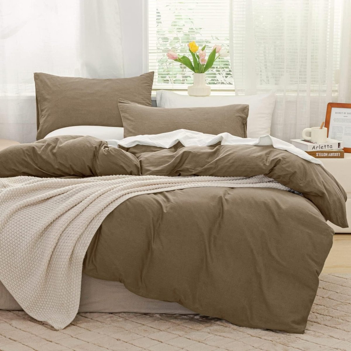 100% Washed Cotton Ultra Soft Zipper Closure Duvet Cover 3 pcs Set - Any Linen