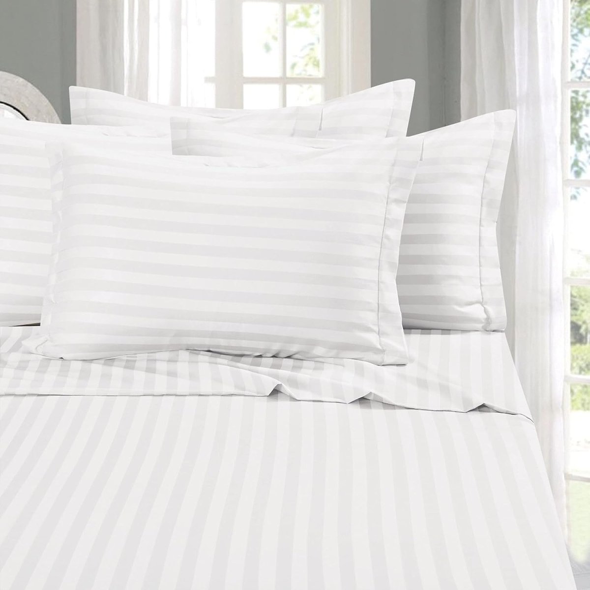 1500 Thread Count Egyptian Quality Luxurious Wrinkle Resistant Damask Stripe 6 pcs Bed Sheet Set - Any Linen