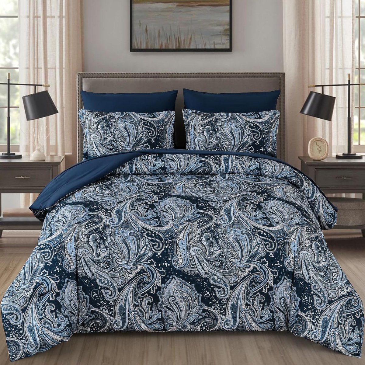 7 pcs Boho Paisley Soft Lightweight Microfiber Comforter Bedding Set - Any Linen