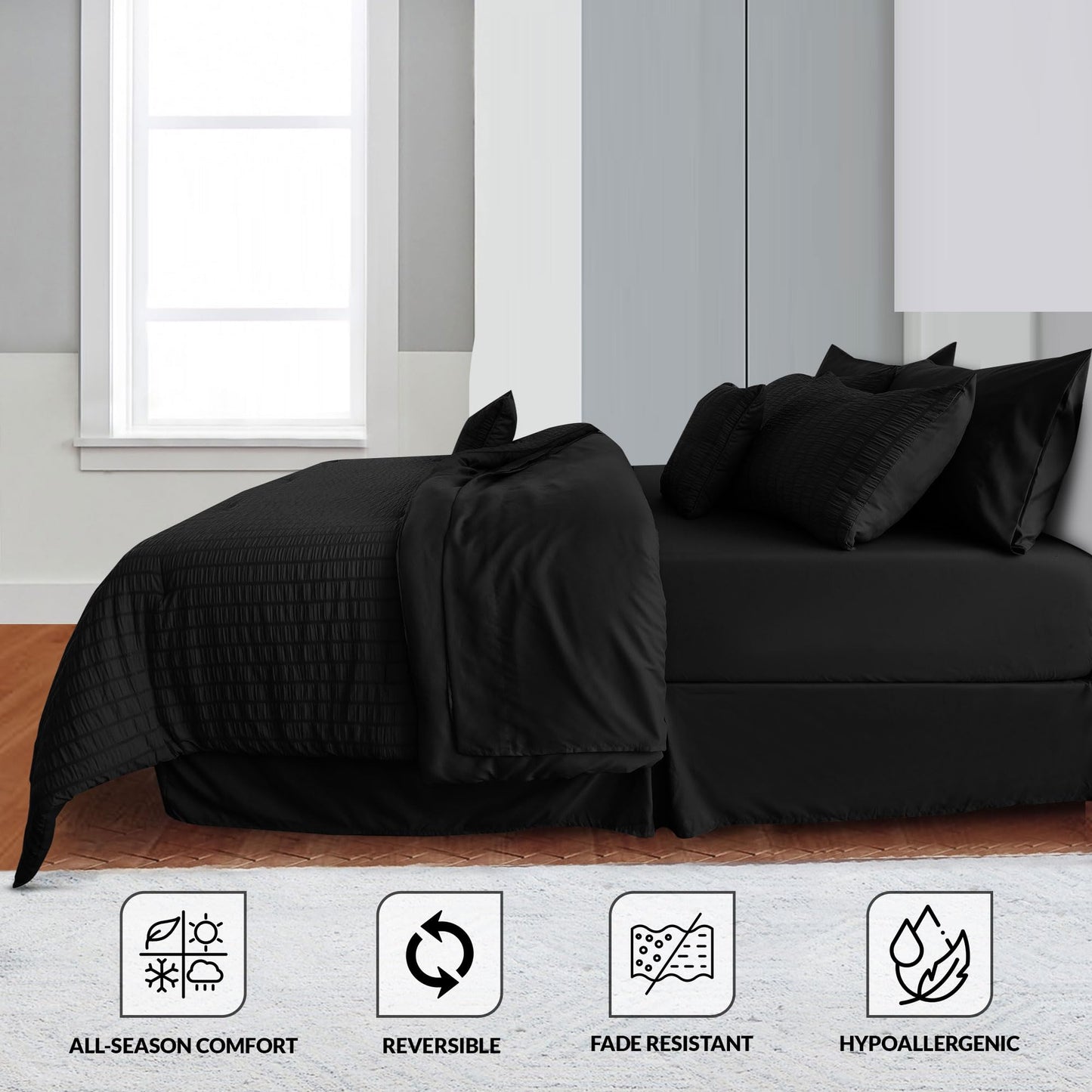 All Seasons Lightweight Bed in a Bag 10 pcs Comforter Bedding Set- AnyLinen