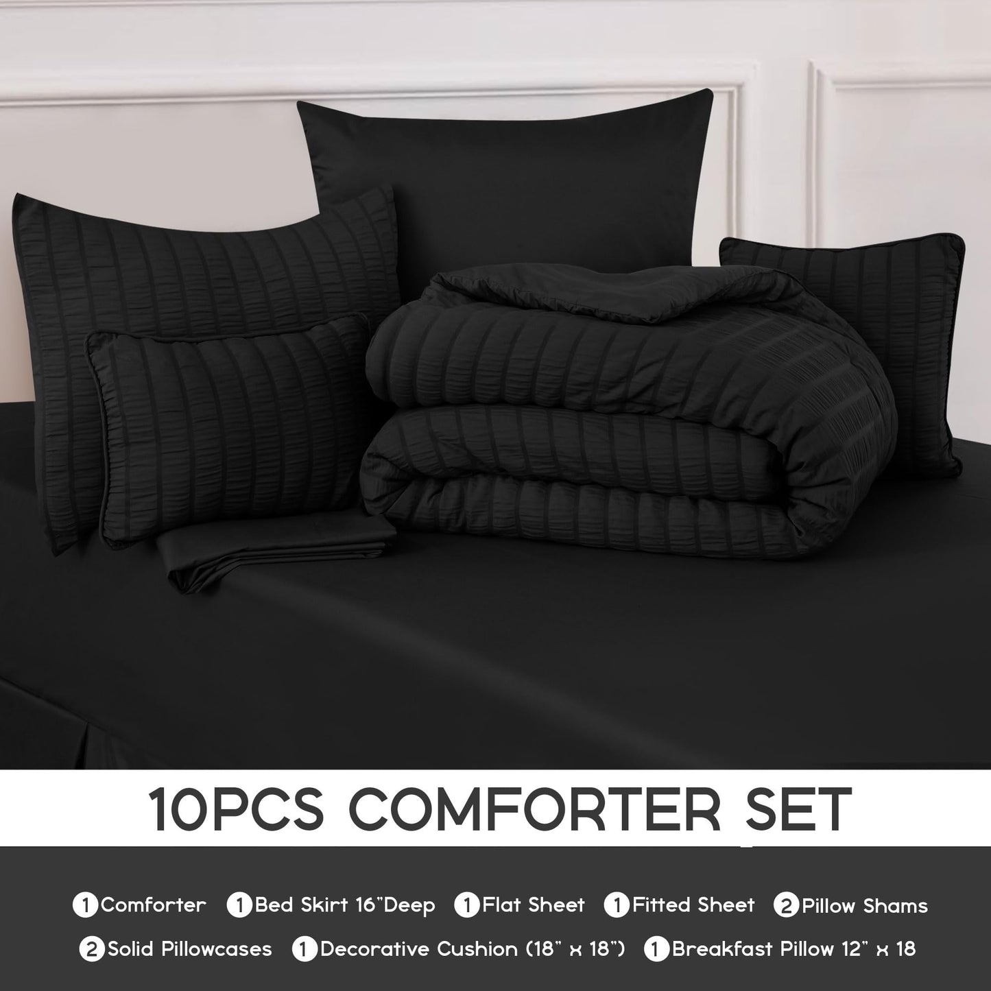 All Seasons Lightweight Bed in a Bag 10 pcs Comforter Bedding Set- AnyLinen