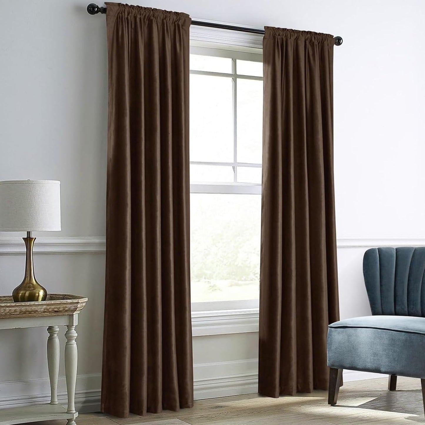 Darkening Velvet Thermal Insulated Rod Pocket Back Tab Window Curtain - AnyLinen