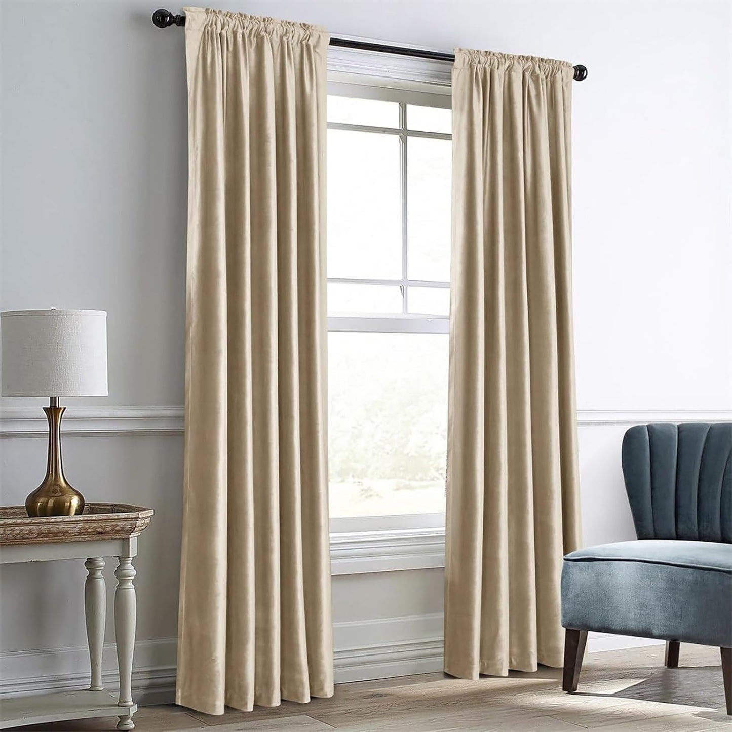 Darkening Velvet Thermal Insulated Rod Pocket Back Tab Window Curtain - AnyLinen