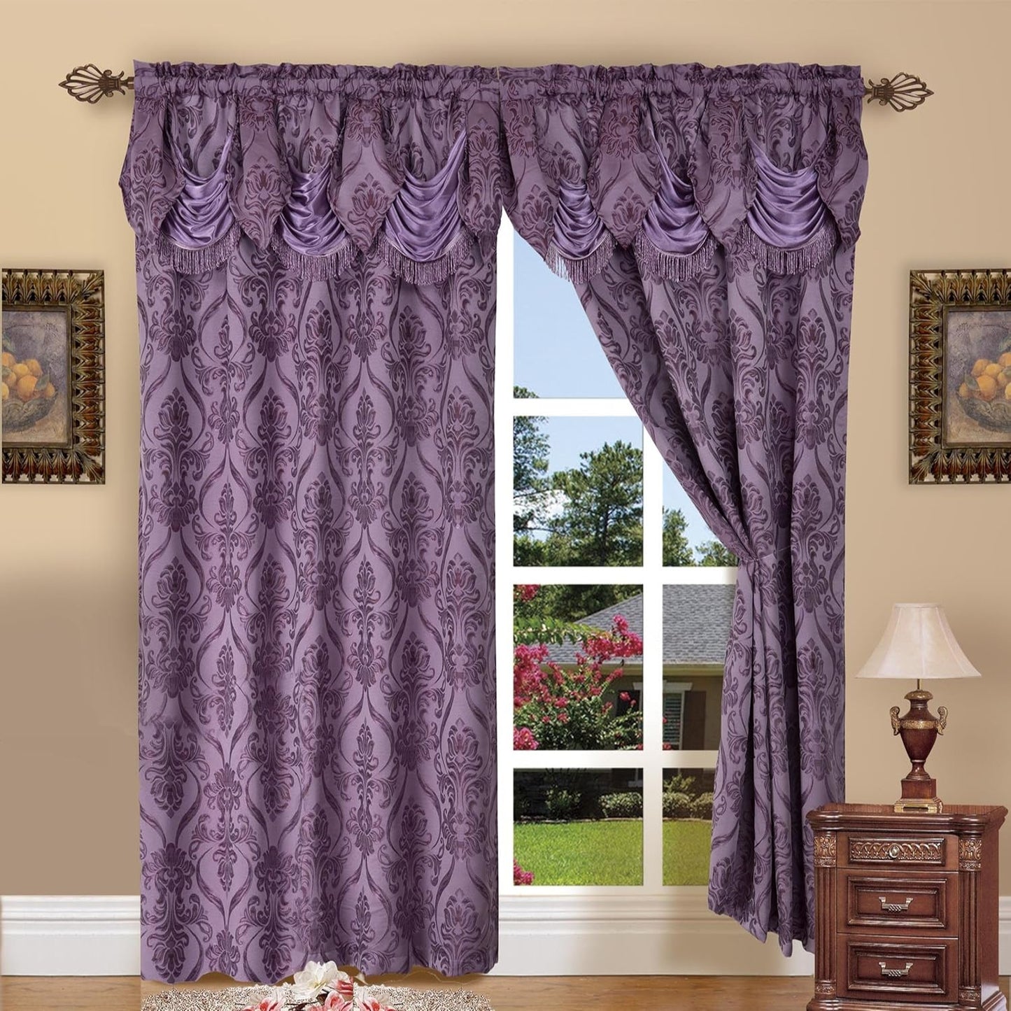 Elegance Linen Beautiful Jacquard Curtain Panel with Attached Valance