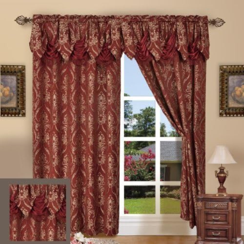 Elegance Linen Beautiful Jacquard Curtain Panel with Attached Valance