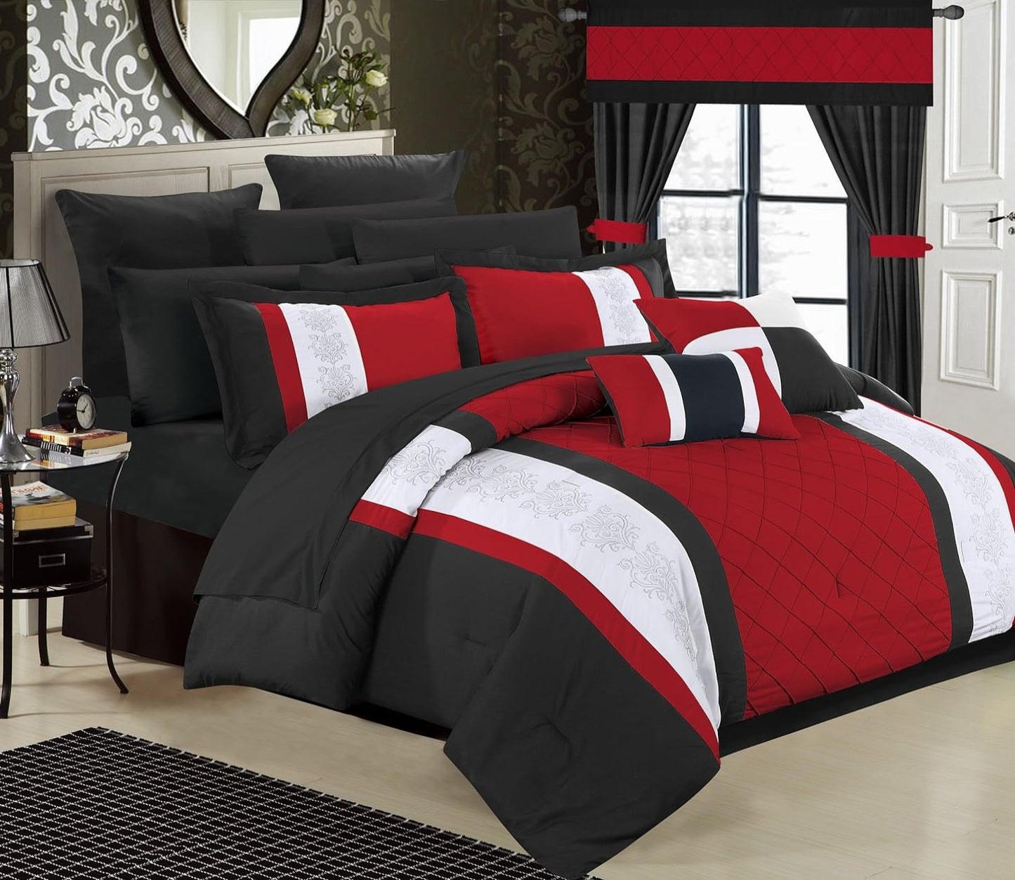 Master Collection: Embroidered Bedroom in a Bag Comforter Set - AnyLinen