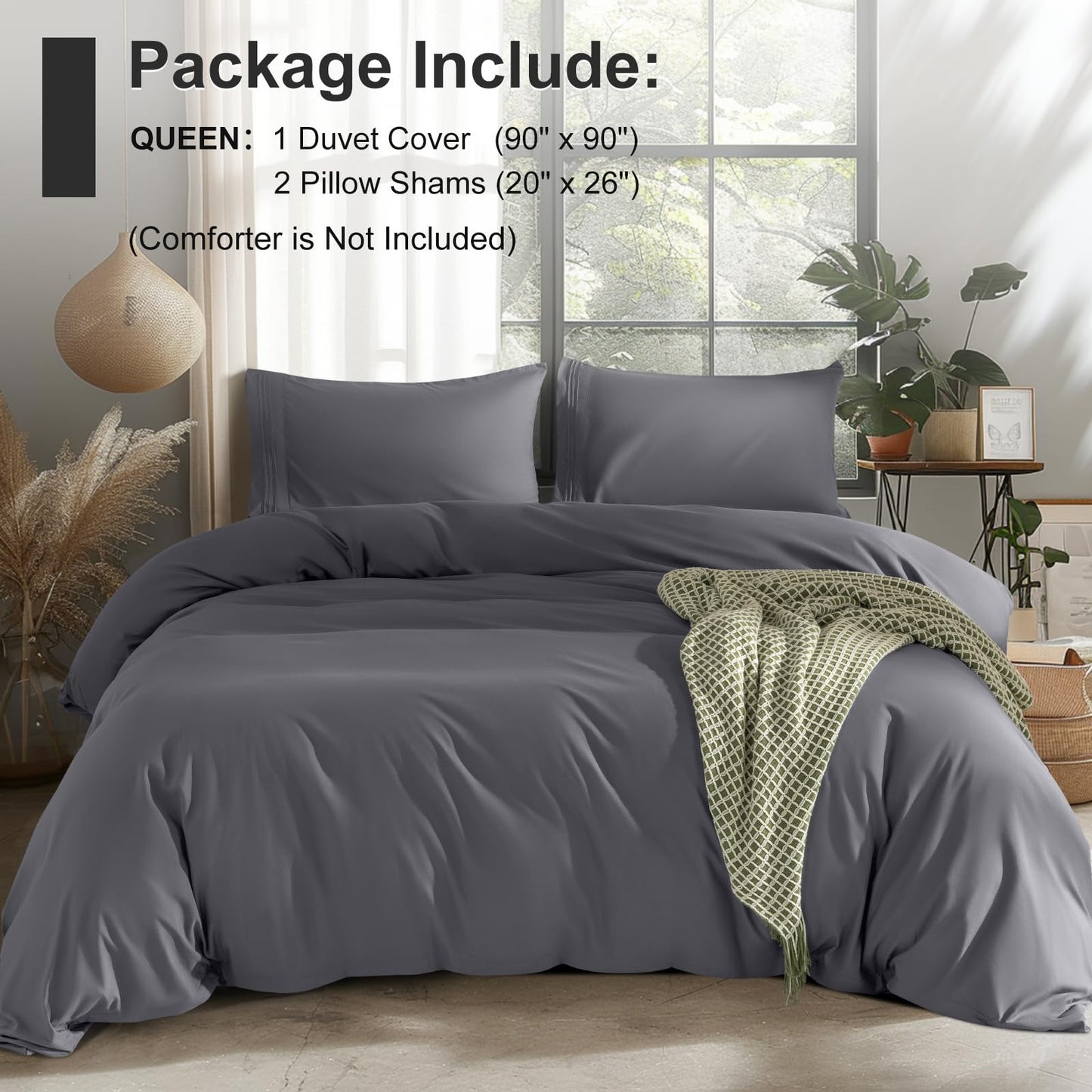 Soft Prewashed Zipper Closure Duvet Cover 3 pcs Set - AnyLinen