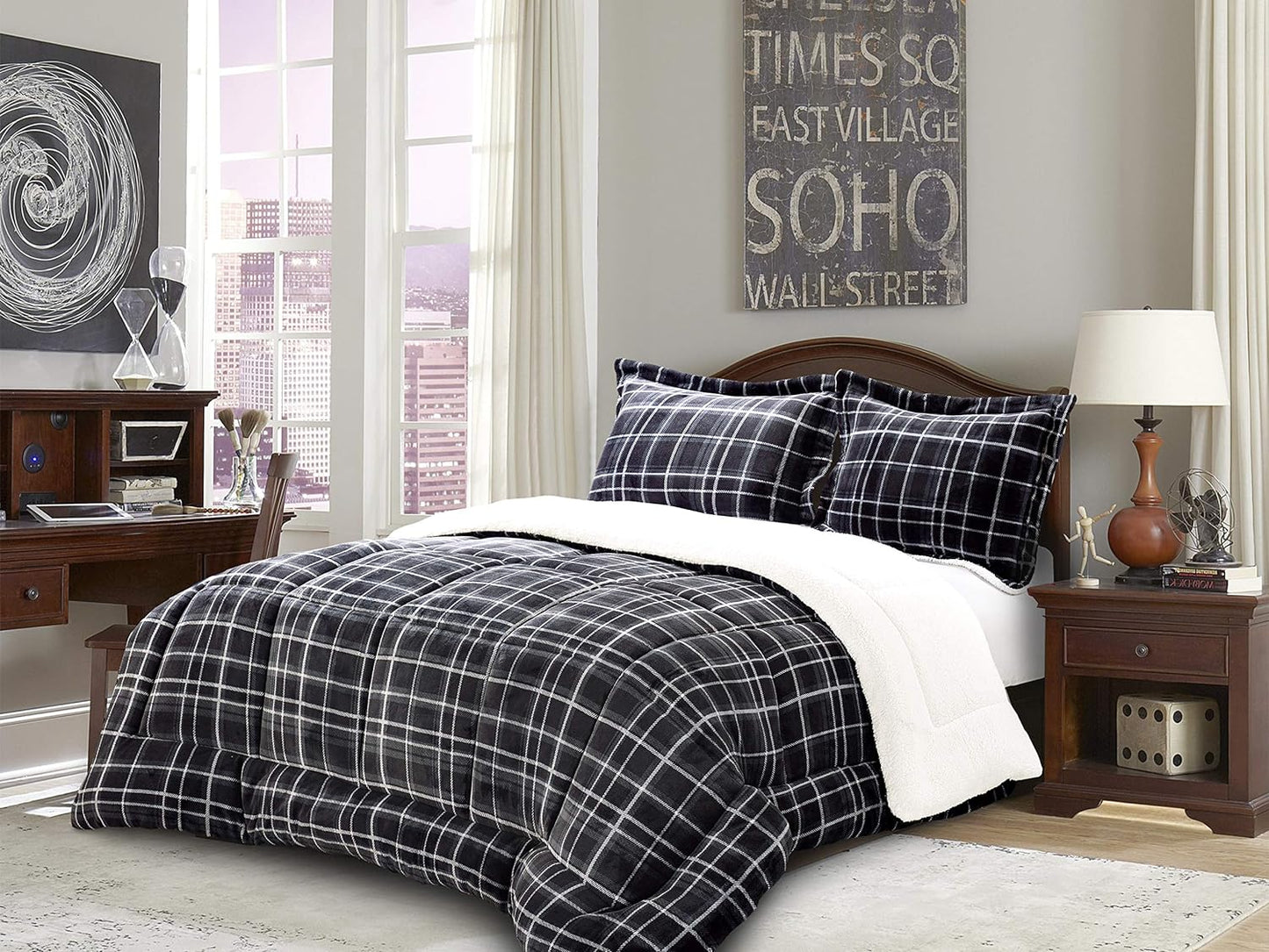 Softest Coziest Heavy Weight Sherpa Premium Quality Down Alternative Micro-Suede Reversible Comforter Set - AnyLinen