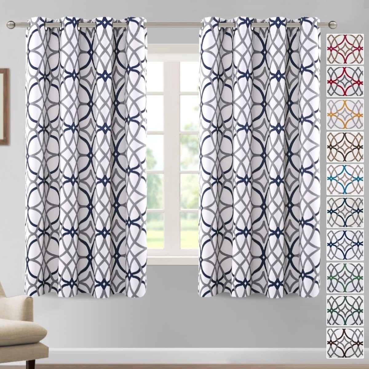 Blackout Geometric Modern Design Thermal Insulated Curtains 2 Panels Set - Any Linen
