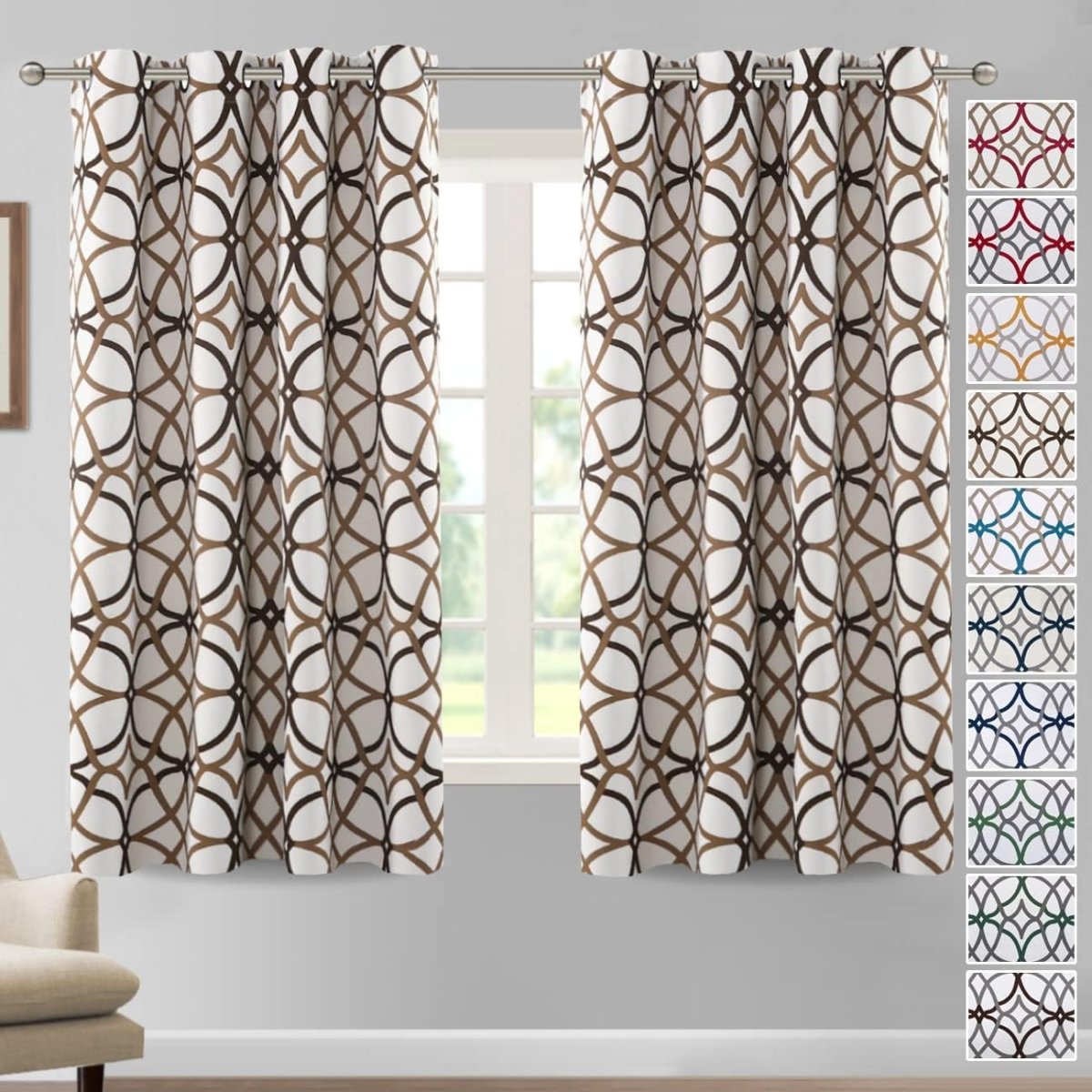 Blackout Geometric Modern Design Thermal Insulated Curtains 2 Panels Set - Any Linen