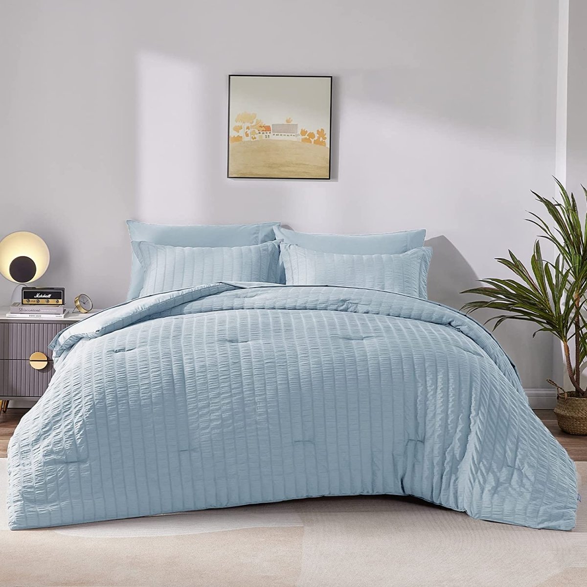 Elegant Comforter Set Textured with Fitted Sheet 7 Pieces - Any Linen