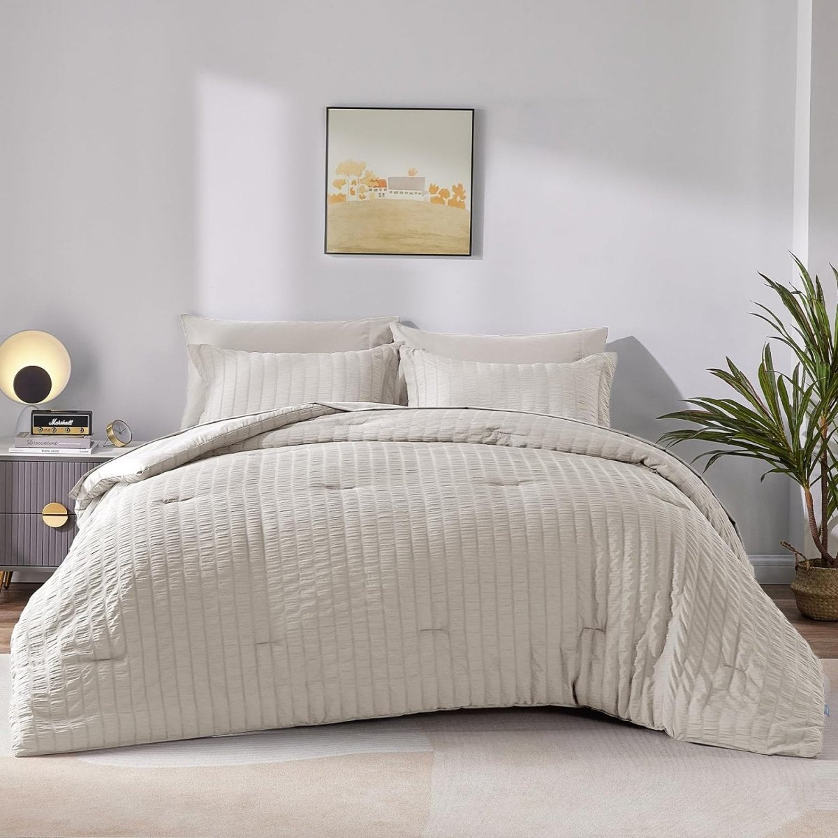 Elegant Comforter Set Textured with Fitted Sheet 7 Pieces - Any Linen