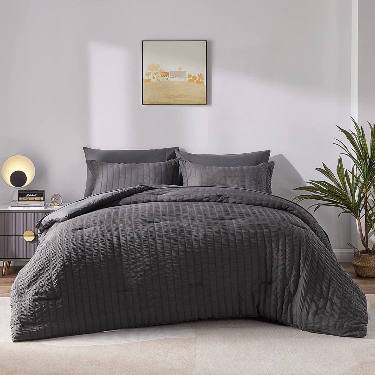 Elegant Comforter Set Textured with Fitted Sheet 7 Pieces - Any Linen