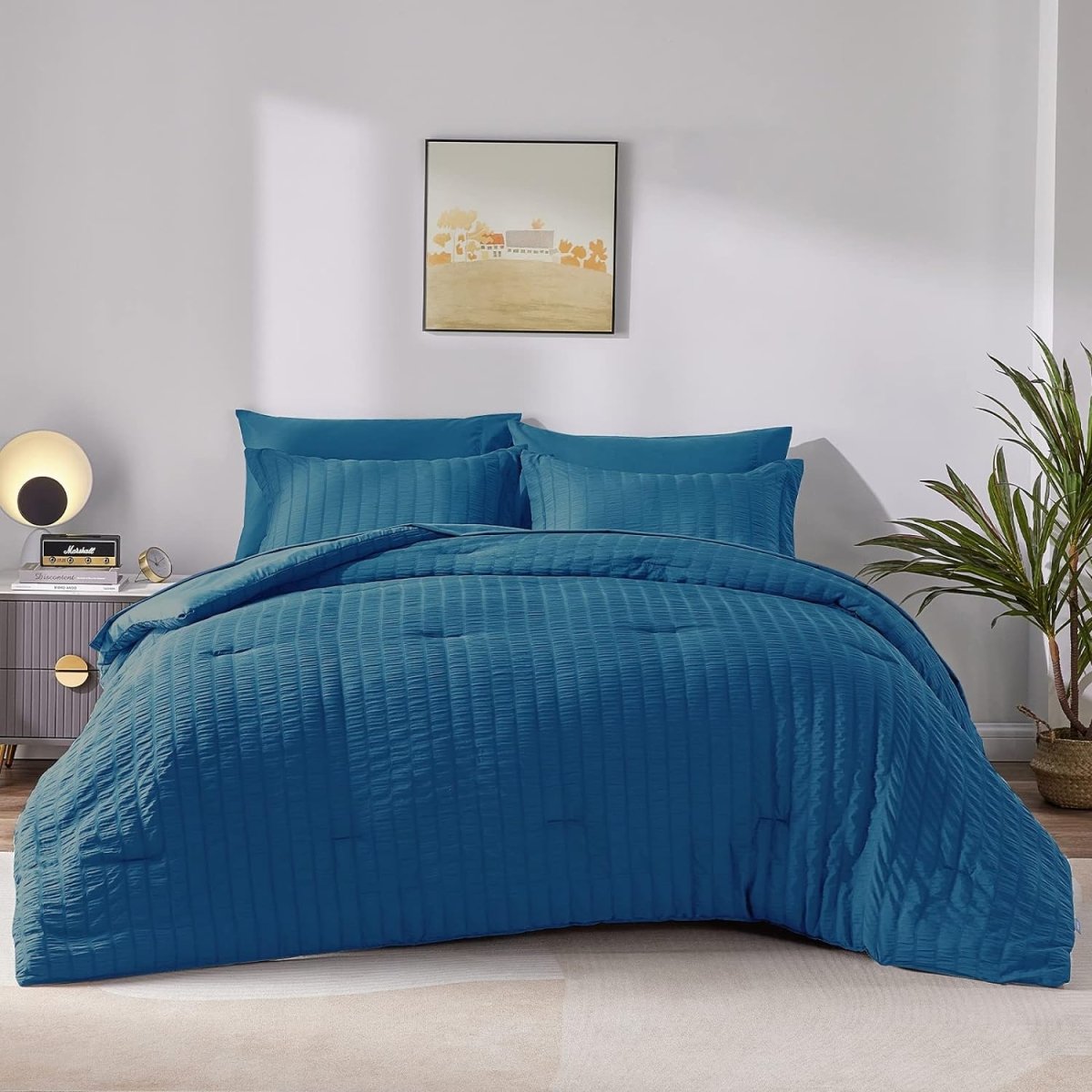 Elegant Comforter Set Textured with Fitted Sheet 7 Pieces - Any Linen