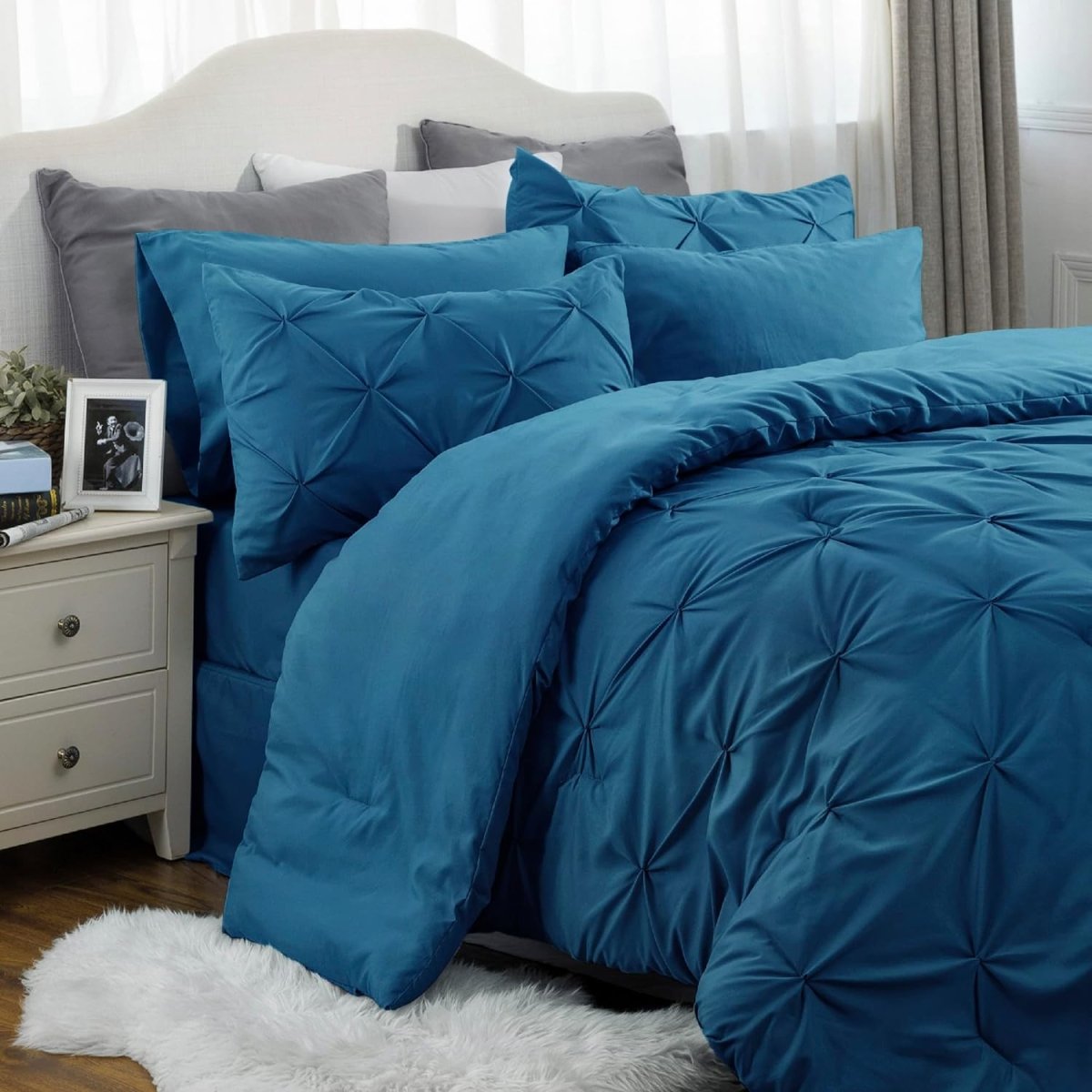 Luxury Duvet Cover Pinch Pleat Brief Bedding 7 - Pieces Set - Any Linen
