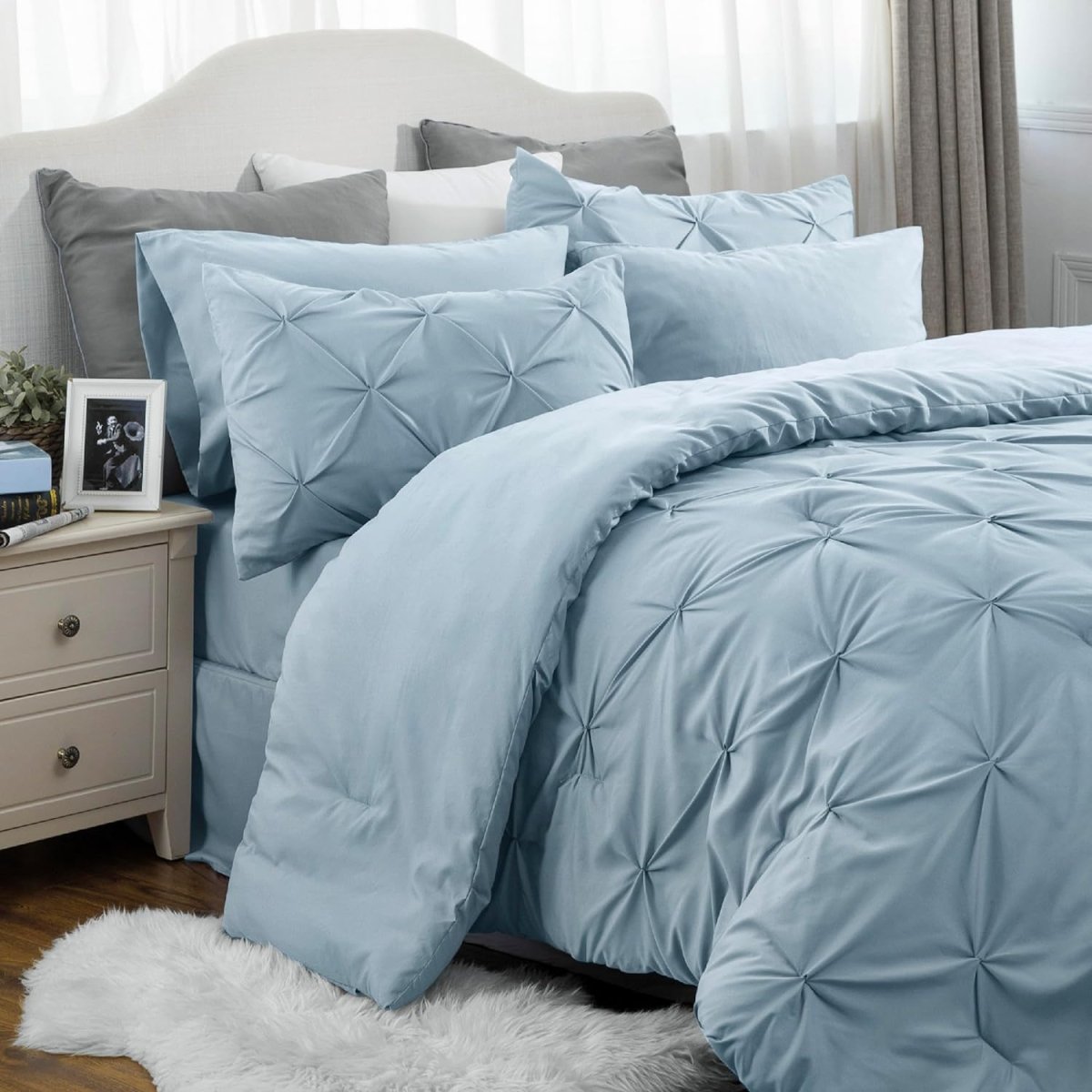 Luxury Duvet Cover Pinch Pleat Brief Bedding 7 - Pieces Set - Any Linen