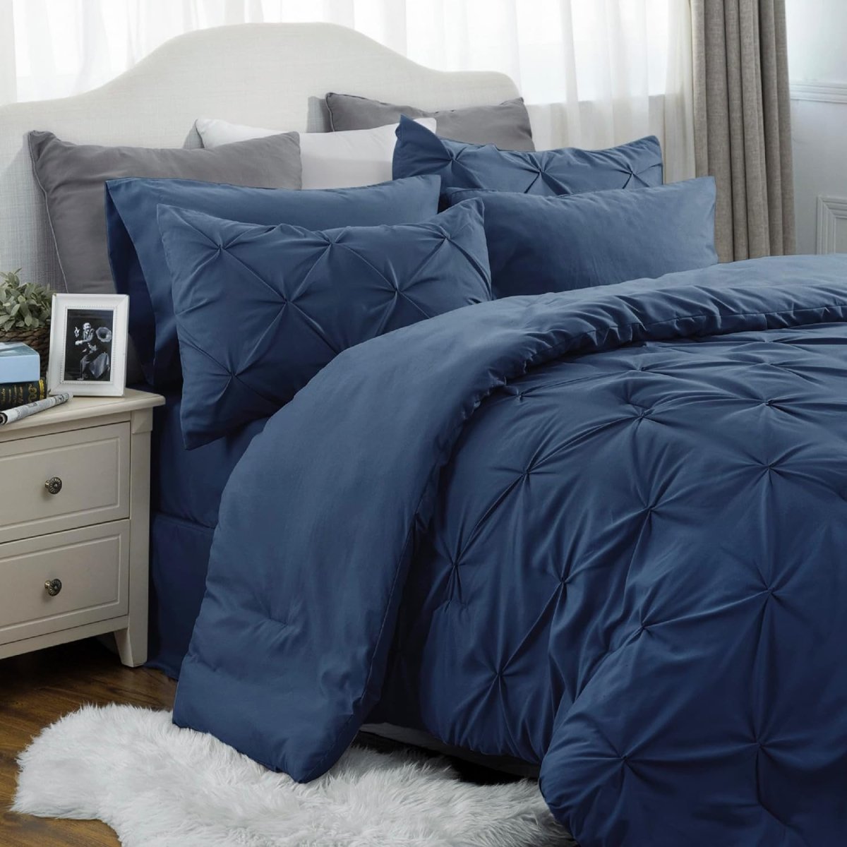 Luxury Duvet Cover Pinch Pleat Brief Bedding 7 - Pieces Set - Any Linen