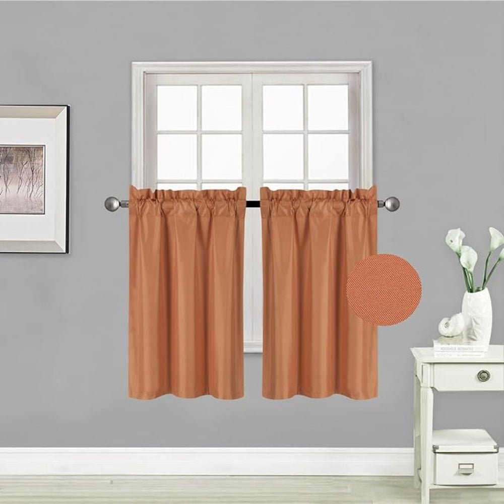 Small Window Short Curtain Faux Silk Semi Sheer Drapes 2 Panels Set - Any Linen