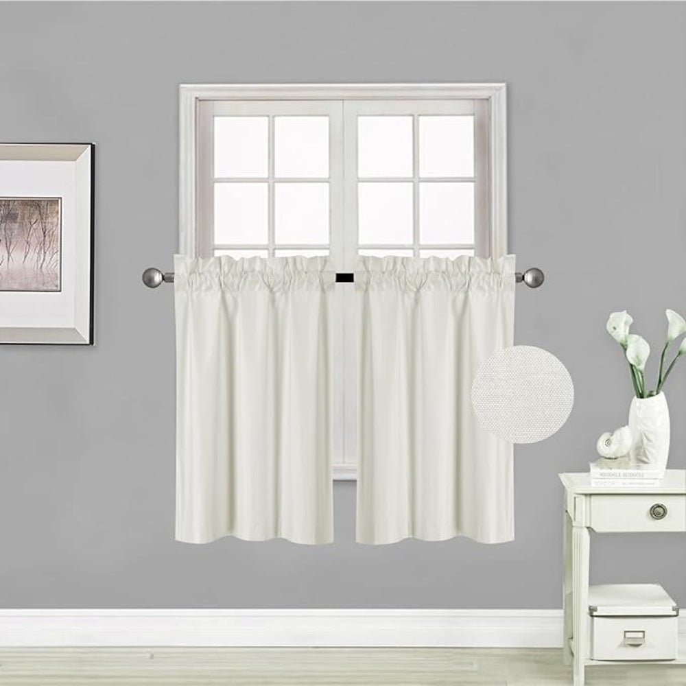 Small Window Short Curtain Faux Silk Semi Sheer Drapes 2 Panels Set - Any Linen