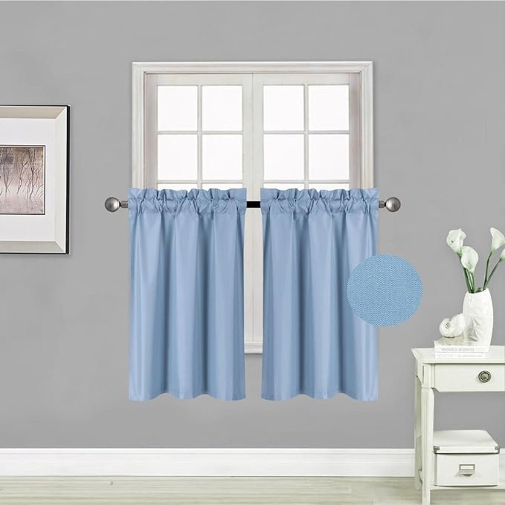 Small Window Short Curtain Faux Silk Semi Sheer Drapes 2 Panels Set - Any Linen