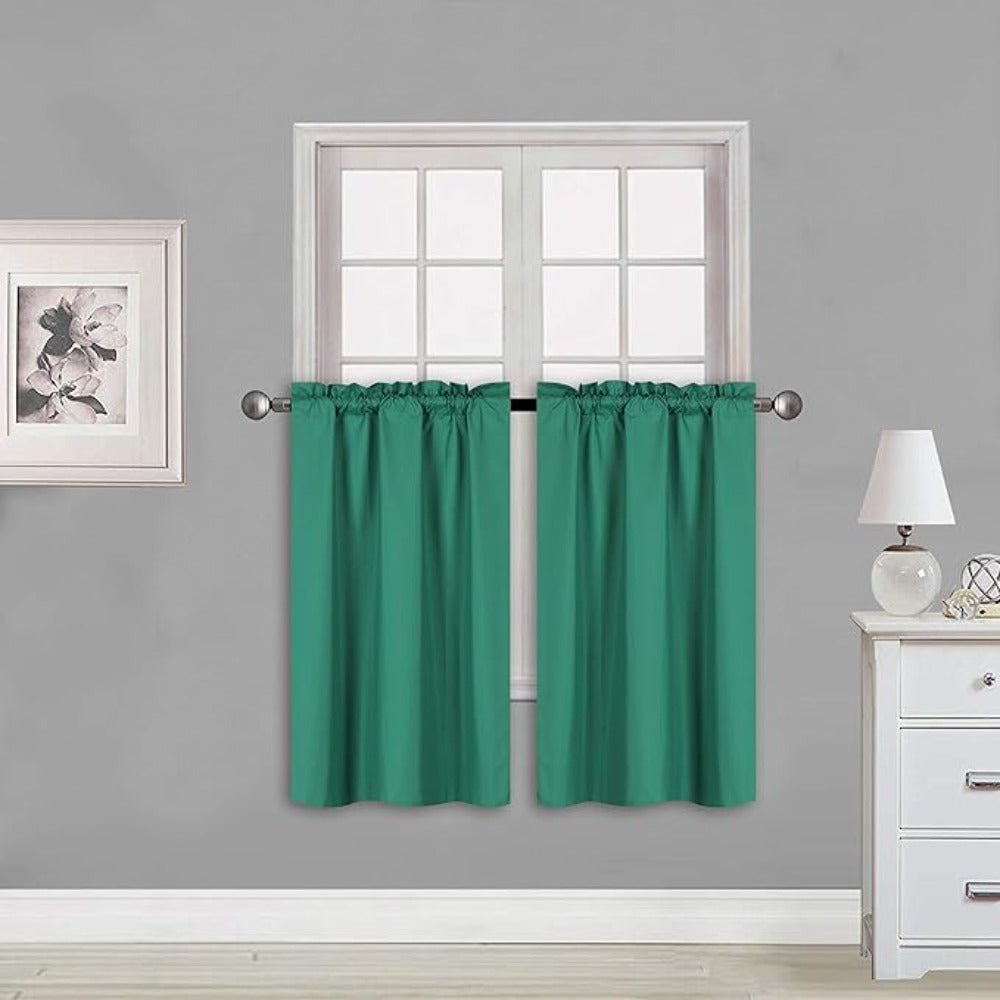 Small Window Short Curtain Faux Silk Semi Sheer Drapes 2 Panels Set - Any Linen