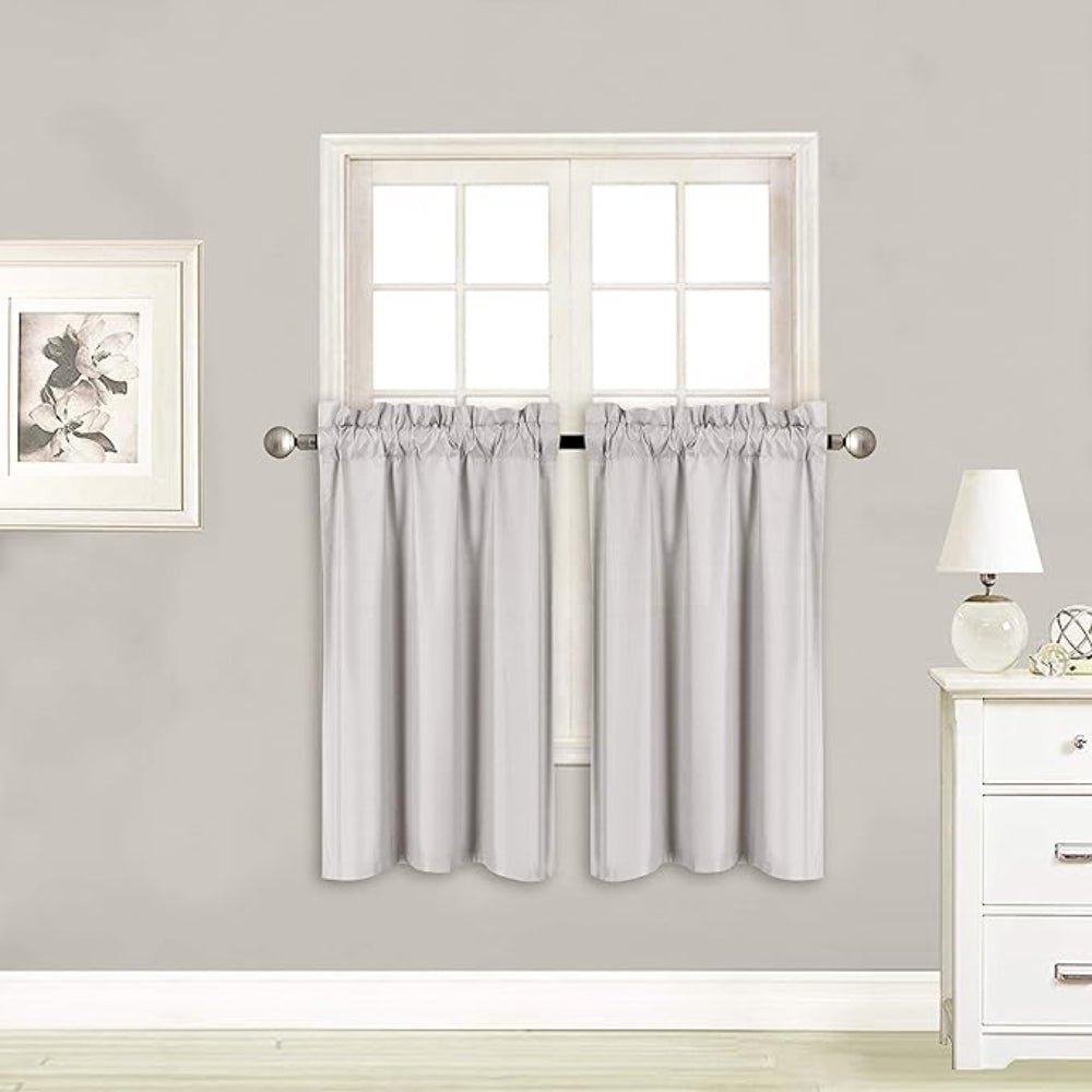 Small Window Short Curtain Faux Silk Semi Sheer Drapes 2 Panels Set - Any Linen