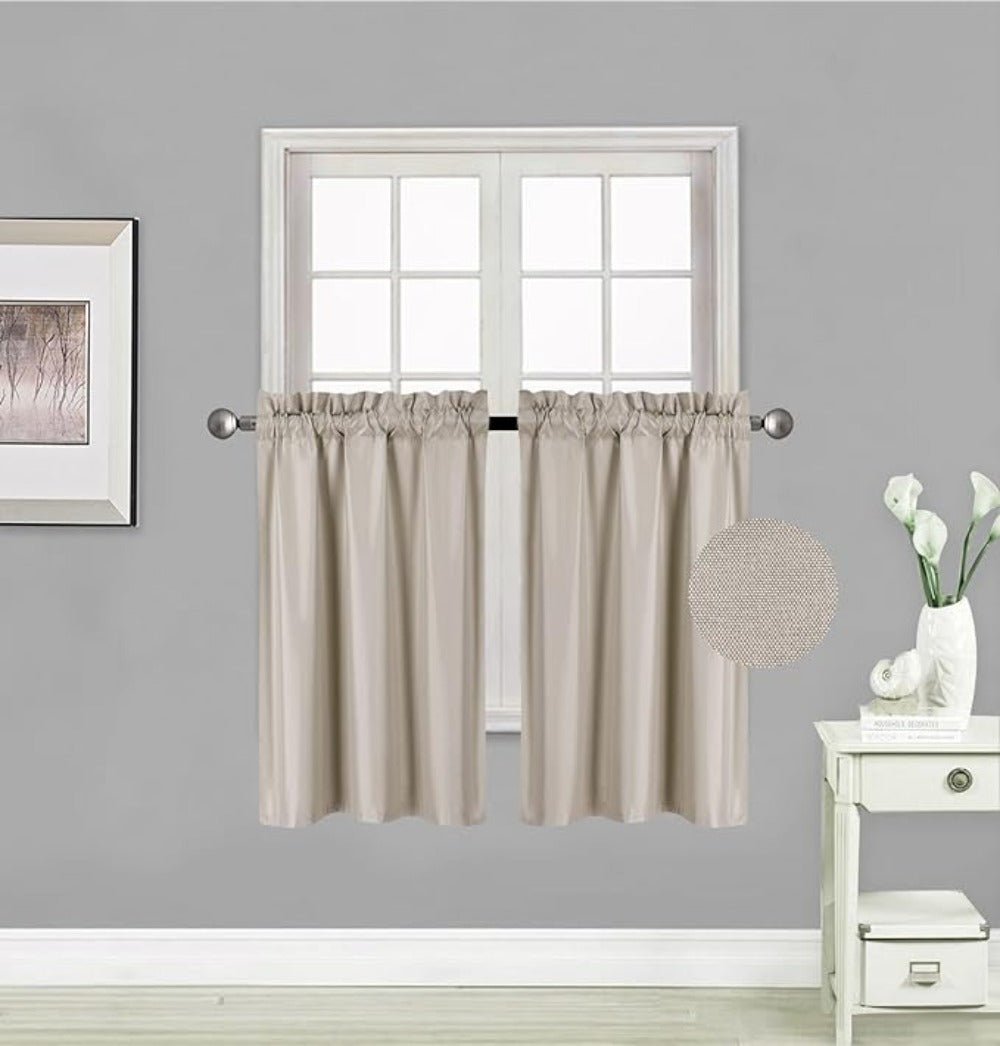 Small Window Short Curtain Faux Silk Semi Sheer Drapes 2 Panels Set - Any Linen