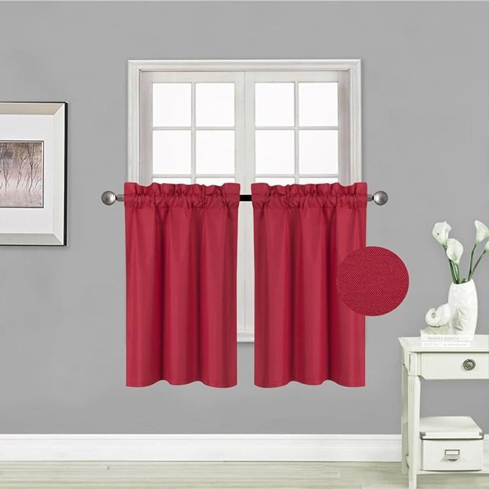 Small Window Short Curtain Faux Silk Semi Sheer Drapes 2 Panels Set - Any Linen
