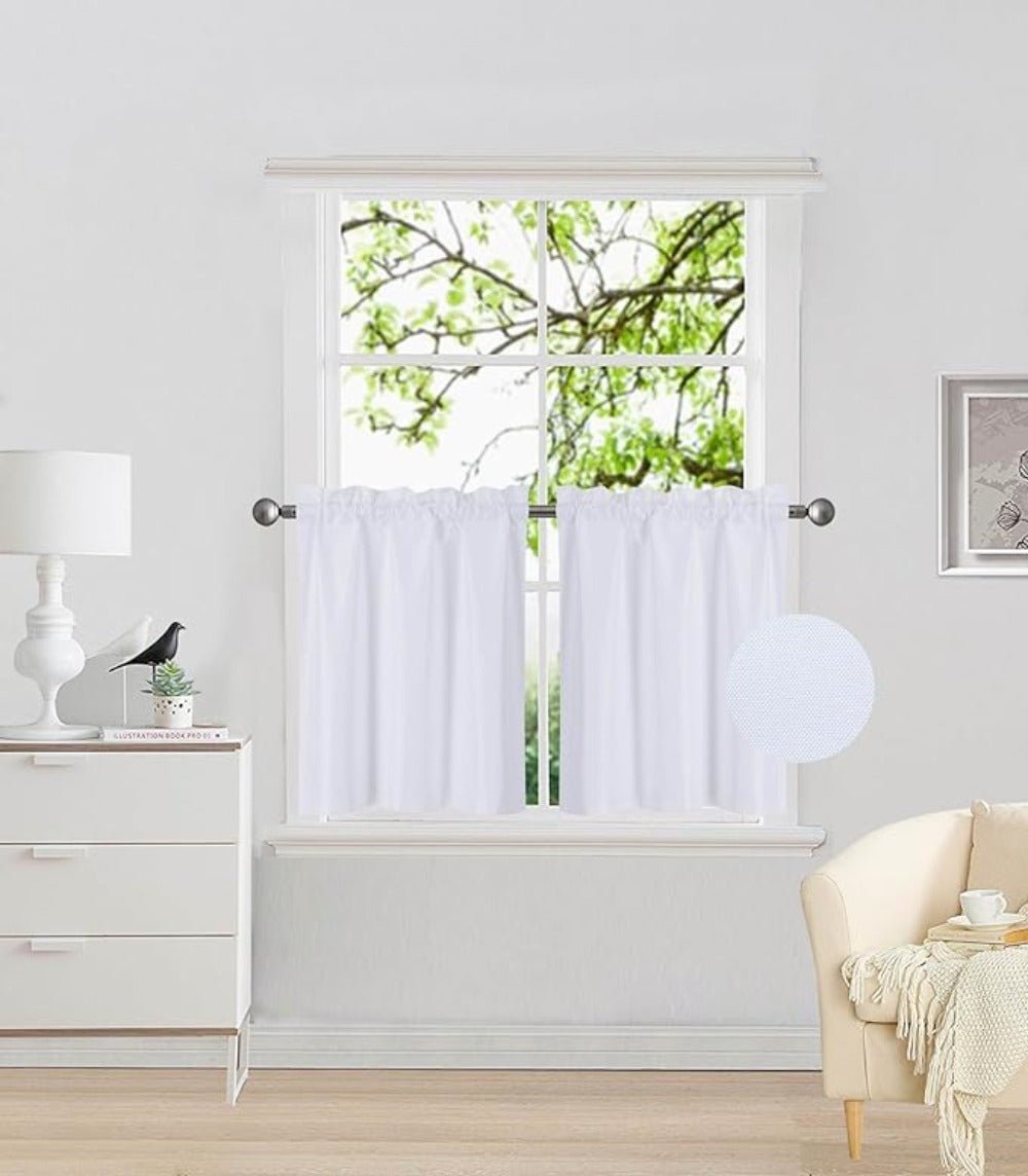 Small Window Short Curtain Faux Silk Semi Sheer Drapes 2 Panels Set - Any Linen