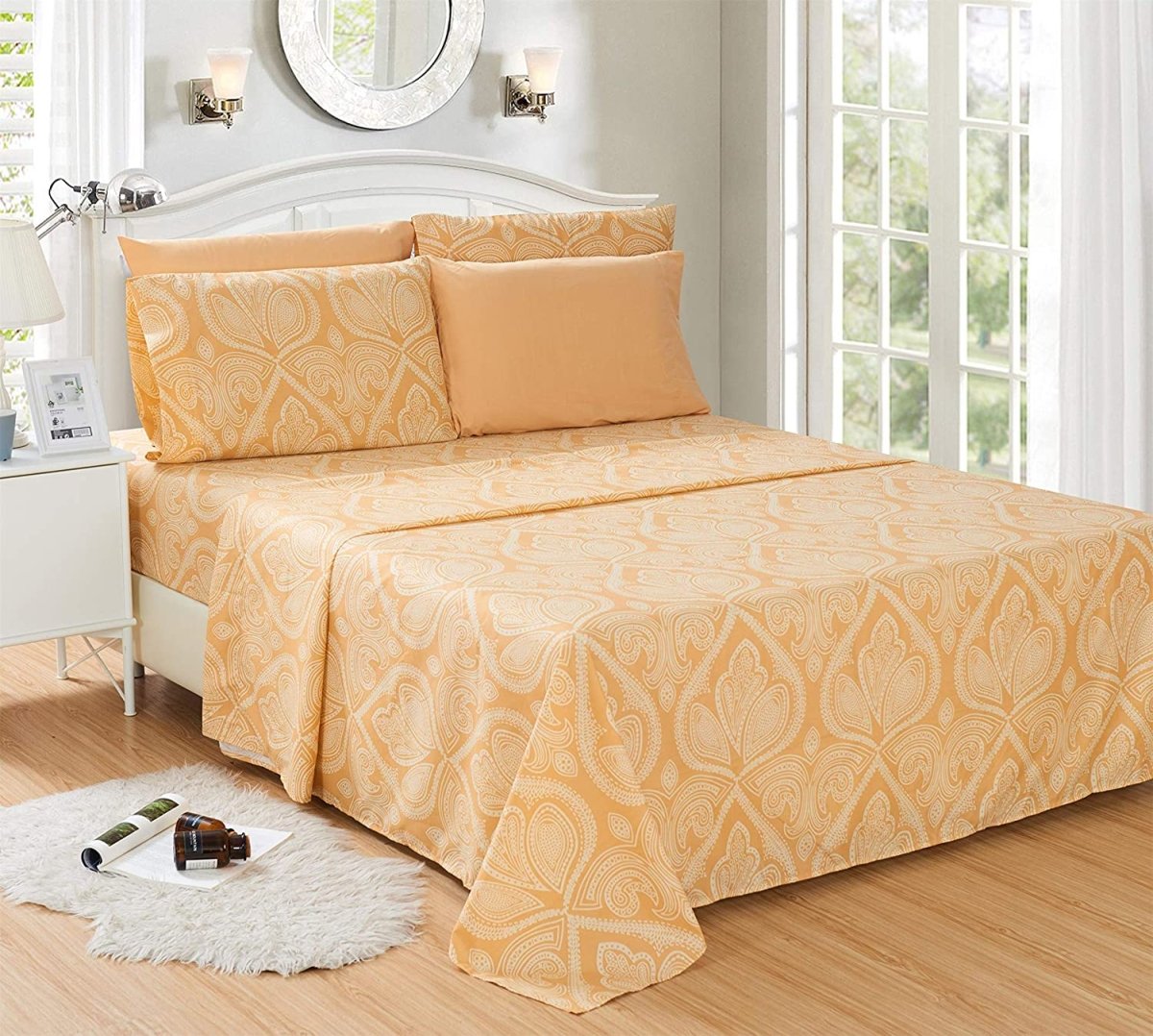 1800 TC Wrinkle, Stain and Fade Resistant Hypoallergenic - Deep Pocket 6 Pcs Bed Sheet Set - Any Linen
