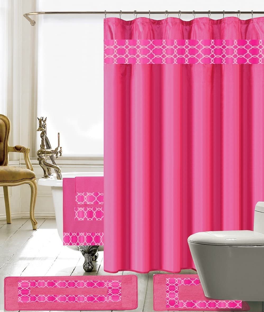 18 Piece Embroidery Banded Shower Curtain Bath Set | Any Linen