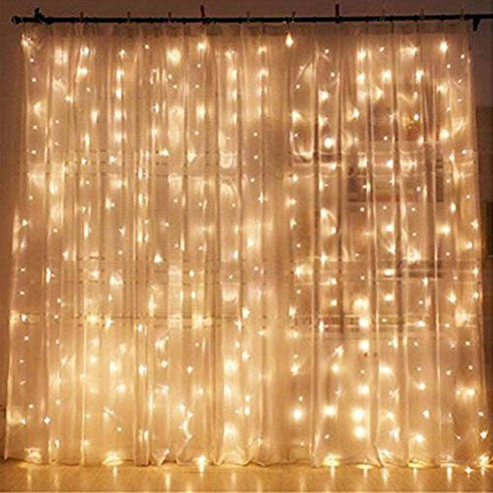 300 LED Warm White Window Curtain String Outdoor Indoor Wall Decorations - AnyLinen