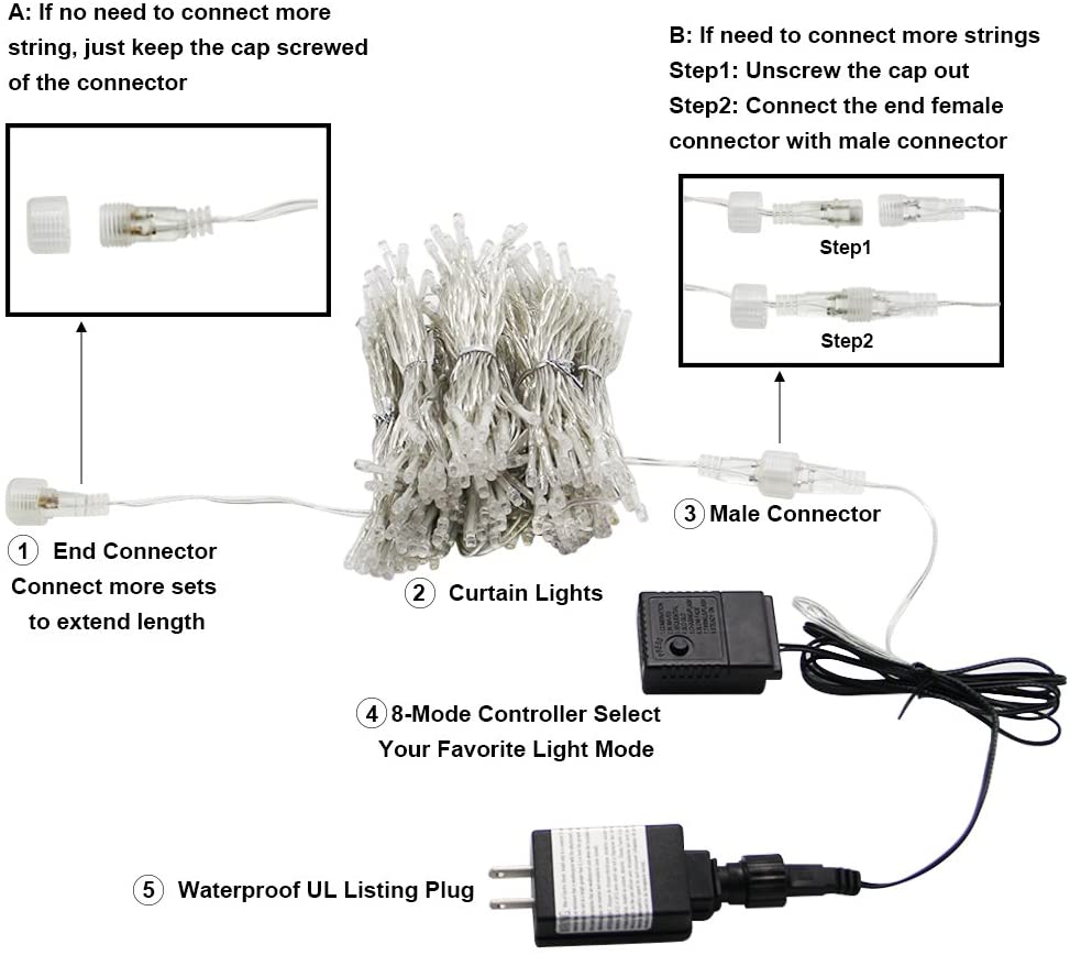 300 LED Warm White Window Curtain String Outdoor Indoor Wall Decorations - AnyLinen