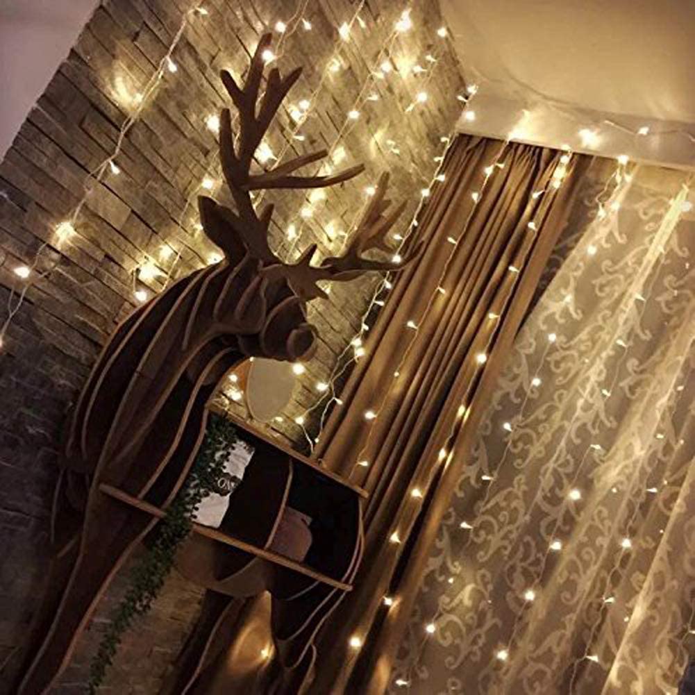 300 LED Warm White Window Curtain String Outdoor Indoor Wall Decorations - AnyLinen