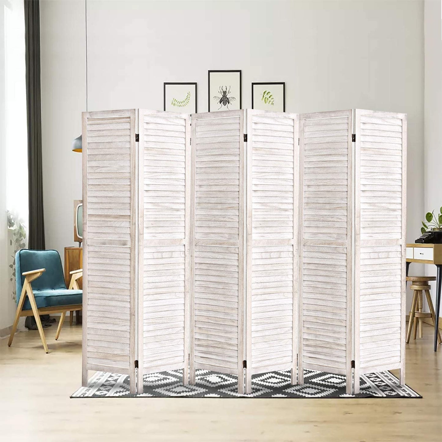 4 Panels 5.6 Ft Tall Wood Room Divider Partition Wall | Any Linen