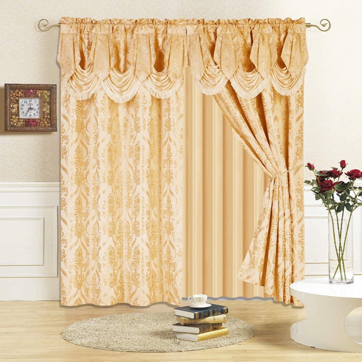 Beautiful Windows Drapes 6 pcs Set: Valance Sheer Tie Backs - Any Linen
