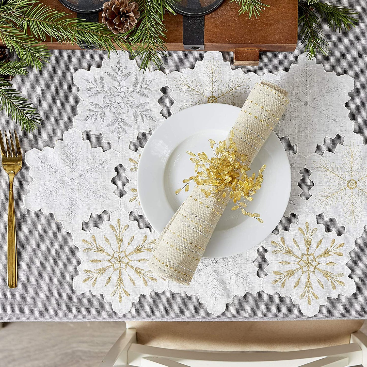 Christmas Holiday Embroidered Placemats, 13 x 19" Set of 4 | Any Linen