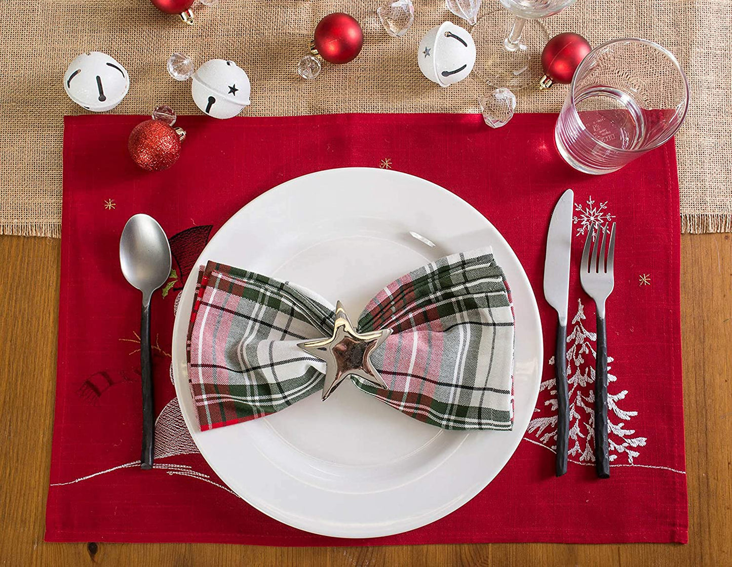 Christmas Holiday Embroidered Placemats, 13 x 19" Set of 4 | Any Linen