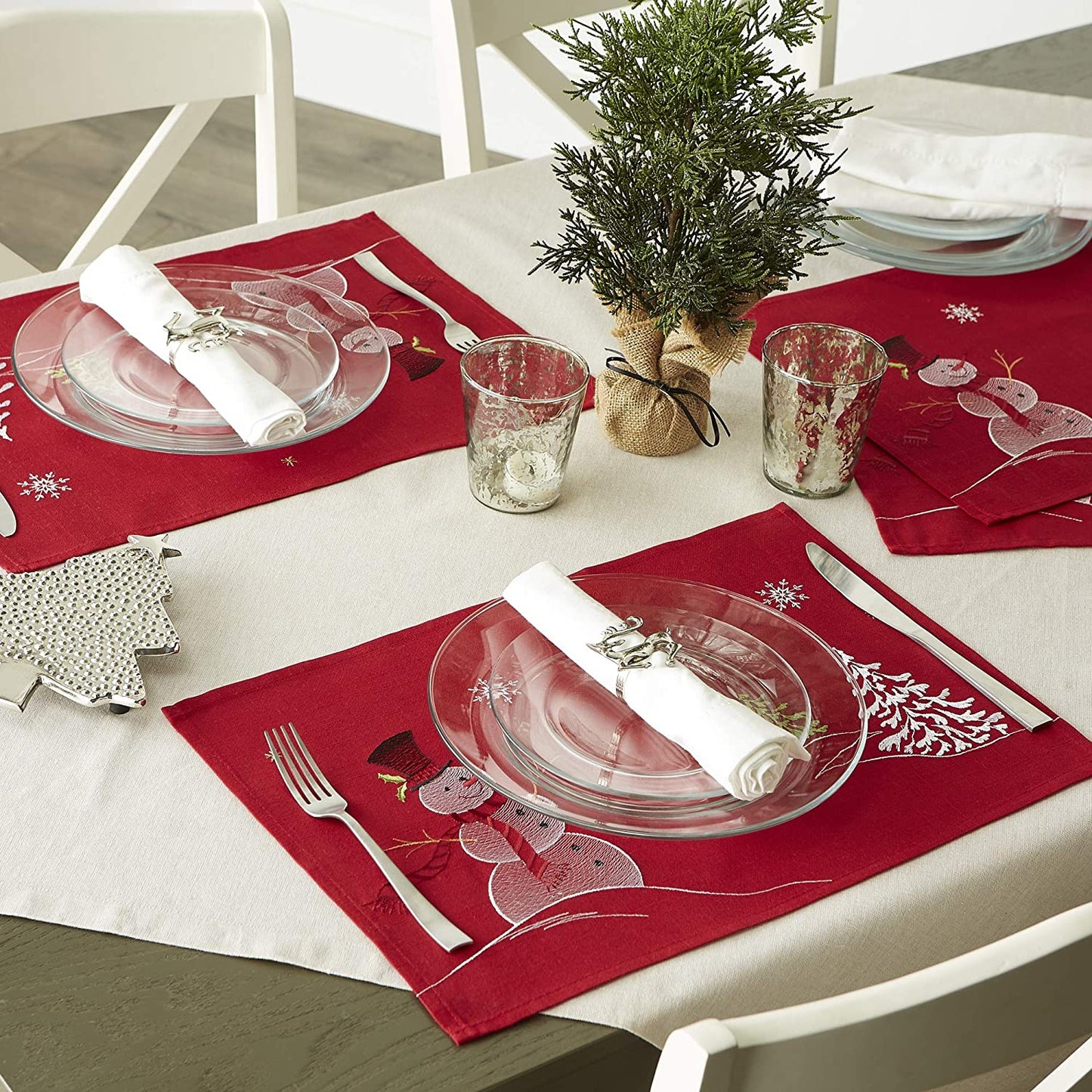 Christmas Holiday Embroidered Placemats, 13 x 19" Set of 4 | Any Linen