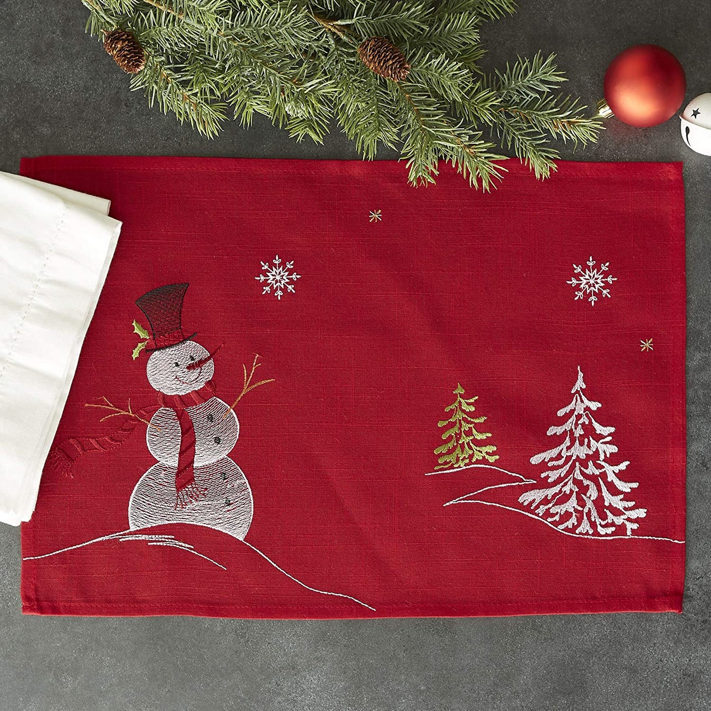 Christmas Holiday Embroidered Placemats, 13 x 19" Set of 4 | Any Linen