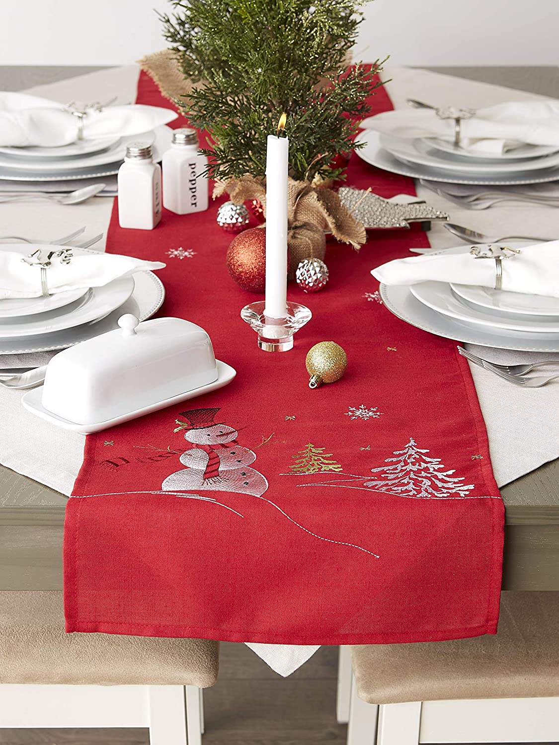 Christmas Holiday Embroidered Placemats, 13 x 19" Set of 4 | Any Linen