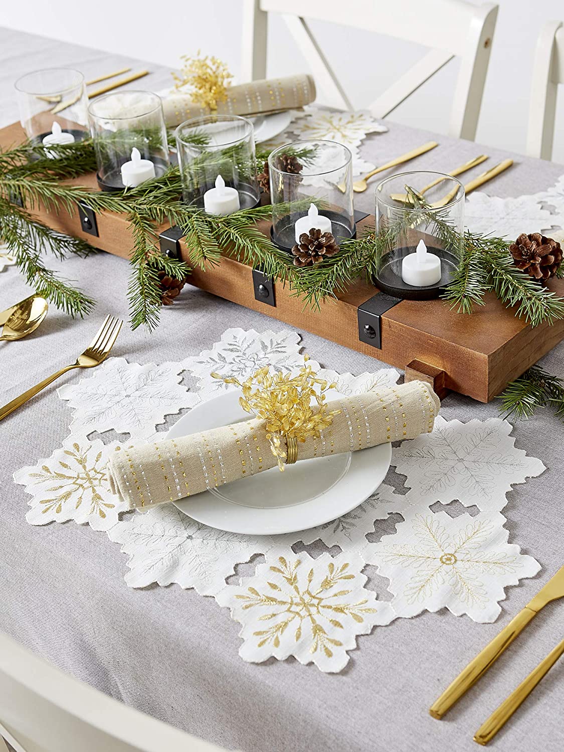 Christmas Holiday Embroidered Placemats, 13x19" Set of 4 | Any Linen