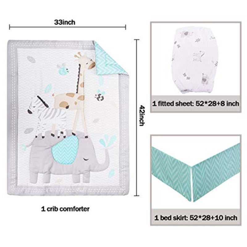 Crib Bedding Set Grey Elephant Zebra Baby Elephant 3 pcs Set