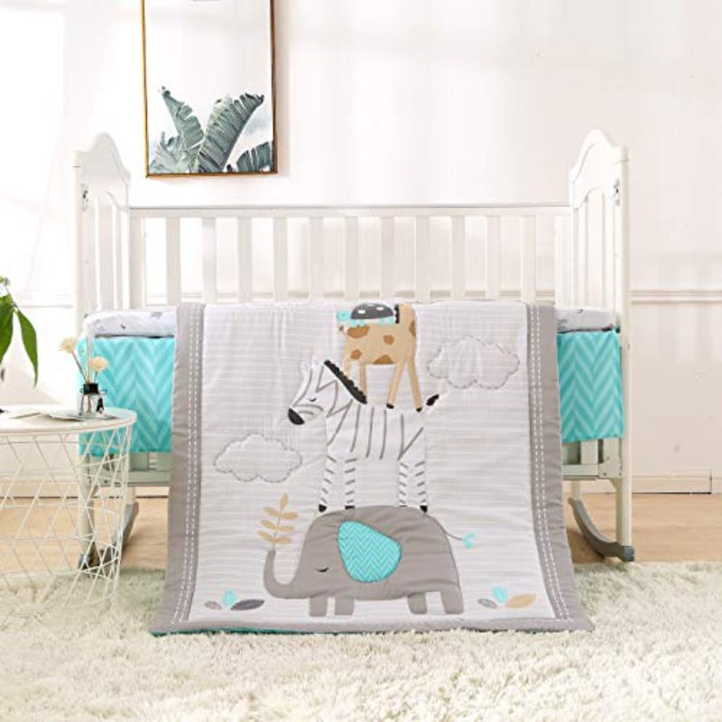 Crib Bedding Set Grey Elephant Zebra Baby Elephant 3 pcs Set