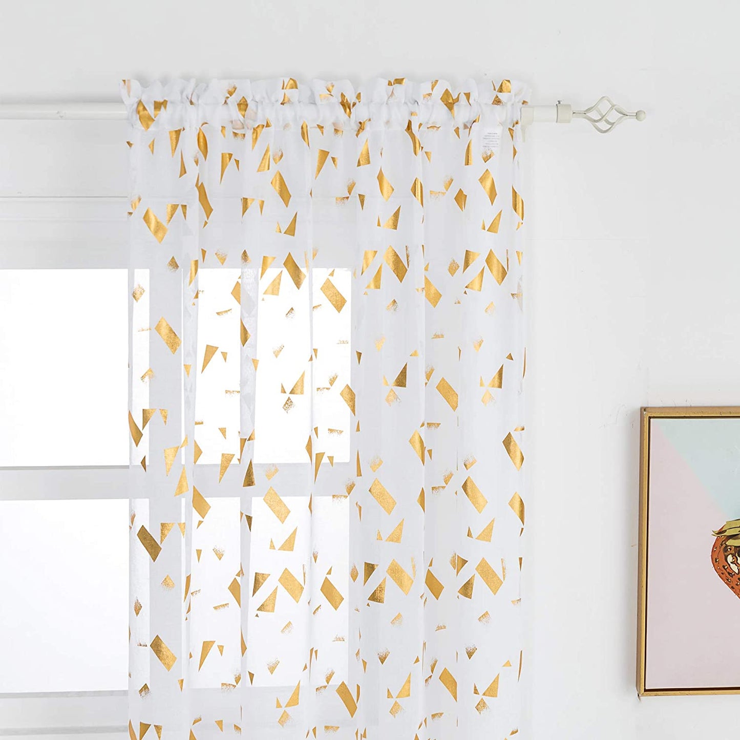 Gold Foil Confetti Fluttering Rod Pocket Sheer Curtains | AnyLinen