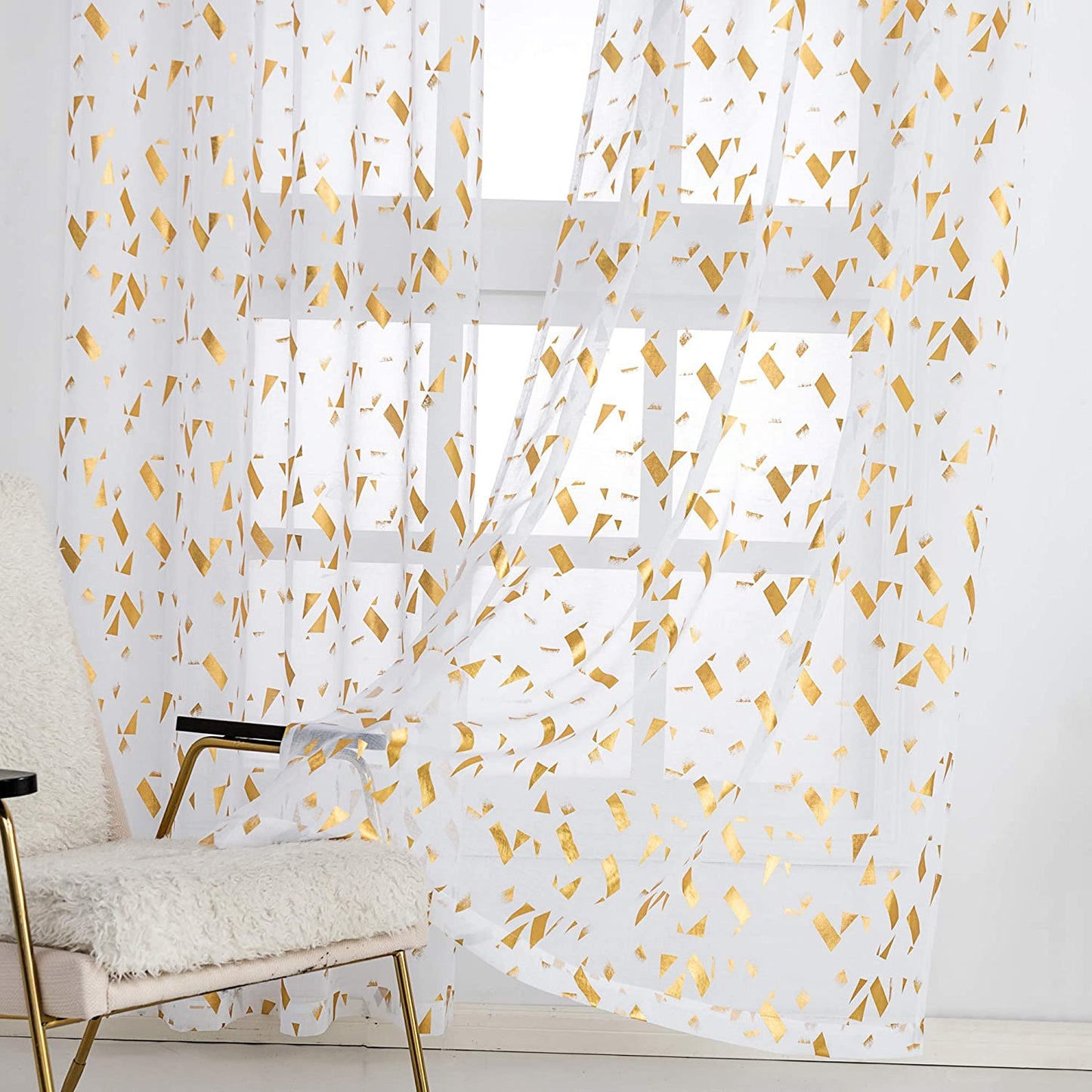 Gold Foil Confetti Fluttering Rod Pocket Sheer Curtains | AnyLinen